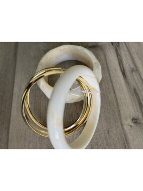 Ivory & Gold Bangle Bracelet Stack Set of 4 Quiet Luxury Coastal Boho Peasant